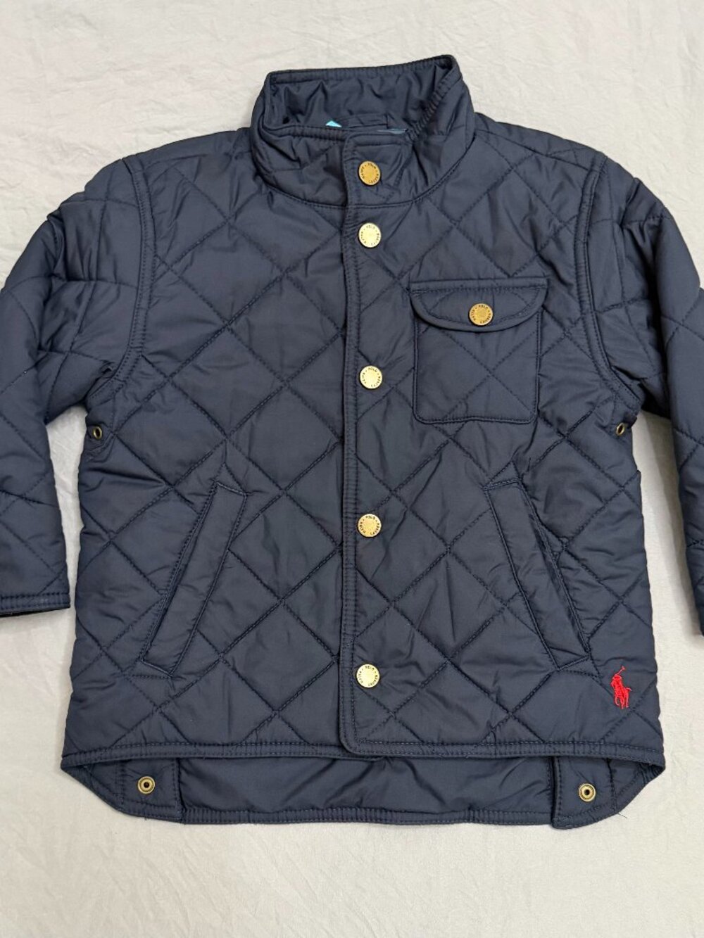 Polo Ralph Lauren Classic Navy Quilted Barn Jacket with Red Pony Size 3T